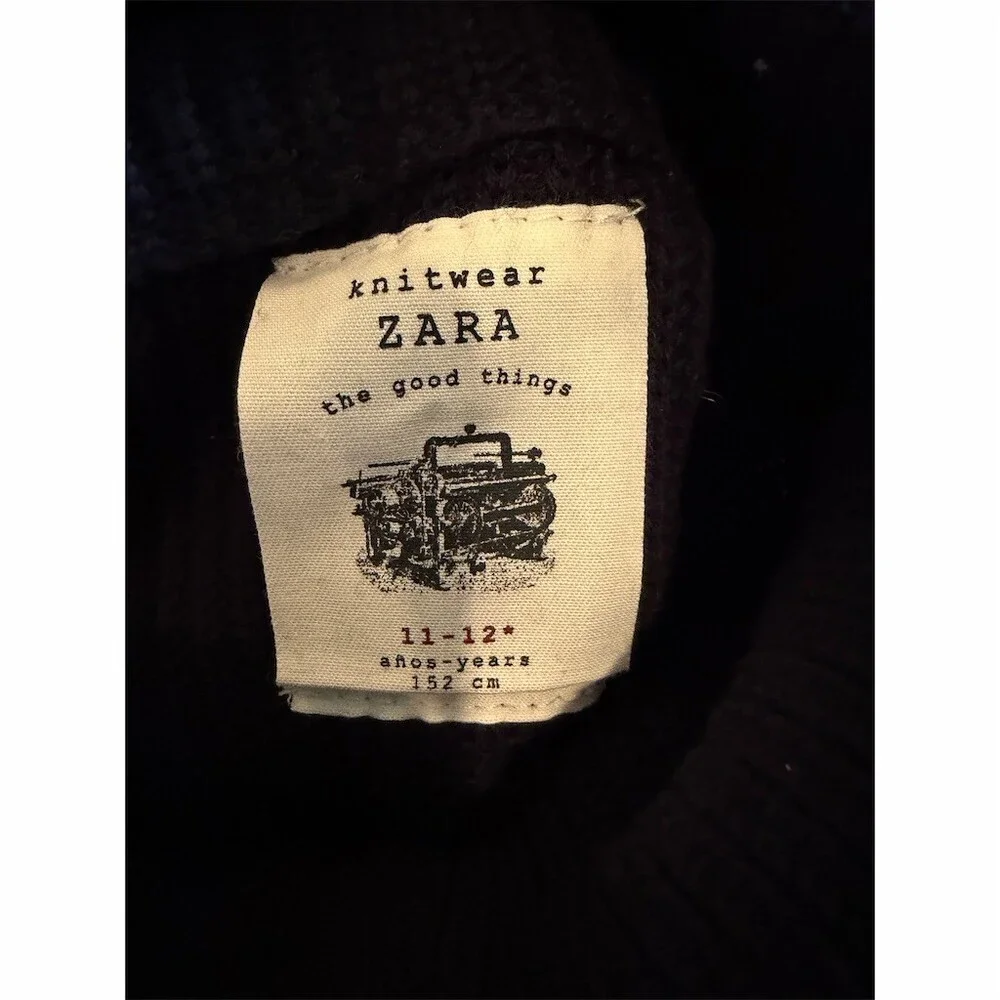 ZARA Boys Sweater Size 11-12 Years Navy Blue 1/4 Zip Mock Neck Knit